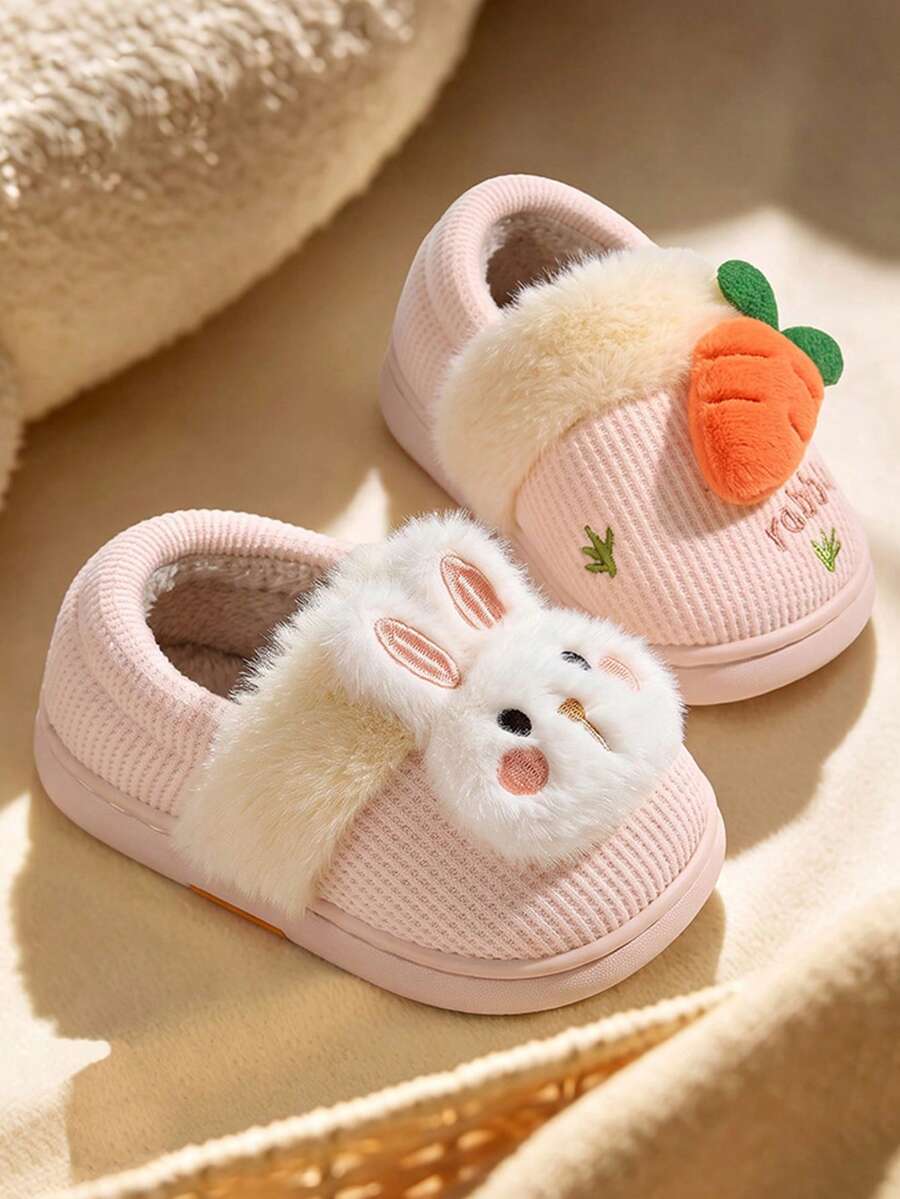 New Autumn/Winter Kids Cartoon Carrot Rabbit Plush Slippers, Indoor Warm Slippers For Boys And Girls