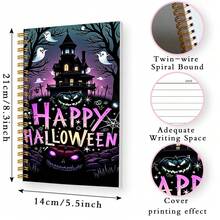 1pc 14*21cm Spiral Notebook, Happy Halloween Spooky Haunted House Design For School, Home, Office, Note Taking, Journaling, Daily Planner, Spooky Mansion Ghost Pumpkin Spider Web Graveyard Night Scene Pattern - Multicolor - View 2