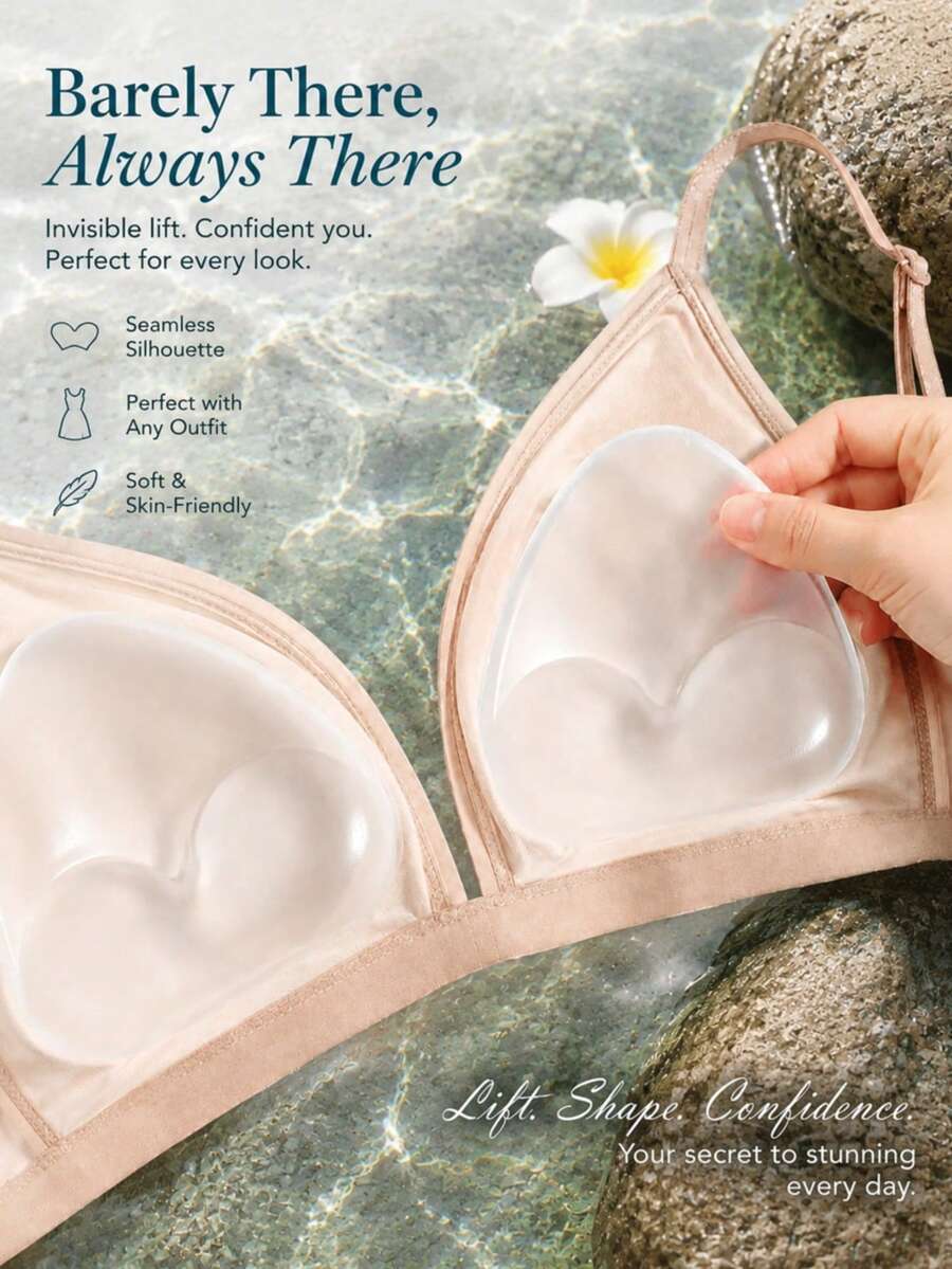 2pcs Women's Triangle Silicone Breast Pads, Provide Soft Support; Replaceable Bra And Swimsuit Inserts - Multi-color - View 1
