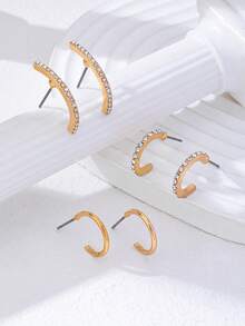 CHOGLE 1/3 Paire Multi‑Size Open C Huggie Hoop Earrings Set, Fashion Stackable Earring Pack For Girls Daily Occasions - Earring Set - View 4