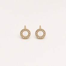 1 Pair Gold Hollow Circle Rhinestone Stud Earrings, Korean Style Lightweight Luxury Small Hoop Sparkling Earrings For Daily Commute - Gold - View 4
