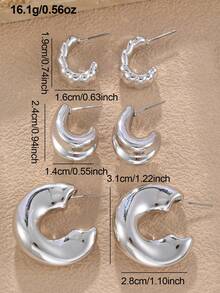 NAIZHU 3/9 Pairs Combination Kids European & American Fashion Metal Water Drop Flower Geometric Earrings Set, Suitable For Daily Wear And Party Accessories - Silver - View 9
