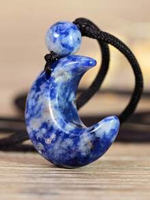 Yumfeel 天然蘇紀石月亮吊墜項鍊，波希米亞風飾品，時尚個性，適合齋月、聖誕節、生日禮物 - 藍紋石 - 查看 5