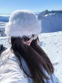 1pc Women's Plush Wide Brim Bucket Hat, Winter Fluffy Warm Bucket Hat, Fashionable And Comfortable, Suitable For Street Style - Multicolor - View 7