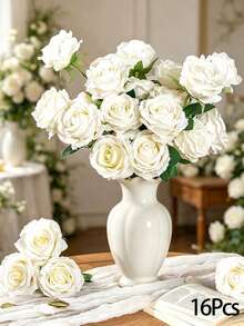 3/5/10pcs Velvet Rose Artificial Bridal Bouquet, Faux Flower Arrangement Decoration, Fake Roses, Suitable For Valentine's Day Gift, Wedding Party, Home Decor, Birthday Gift, Indoor And Outdoor Decoration, Vase Arrangement. Length 51cm/20.1in - White - View 21