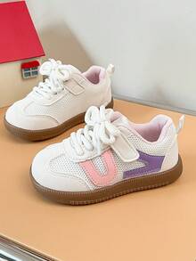 Toddler Mesh German Training Shoes With Color Block Decor, Hook & Loop Closure, Breathable Soft Sole, Non-Slip, Preschool Entry Shoes - Pink - View 2