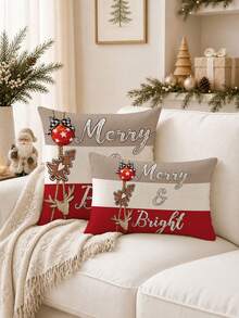 4 pièces, Père Noël, Sapin de Noël, Renne, Bonhomme de neige, Flocon de neige, Noël, Joyeux Noël, Décoration de Noël, Cadeau de Noël, Fermeture éclair cachée, Sans rembourrage, Convient pour la décoration de la maison, Décoration du salon, Taie d'oreiller, Housse de coussin, Housse d'oreiller, Coussin décoratif de canapé, Housse de tapis, Coussin moelleux - Multicolore - Voir 6