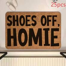 1pc Flannel Doormat, Faux Coconut Shell Brown Texture, Funny Text Print Shoes Off, Homie, Rubber Non-Slip Bottom, Absorbent, Machine Washable; Suitable For Entryway, Foyer, Porch, Apartment Rental, Pet Home Decor, Fun Housewarming Gift - Multicolor - View 15