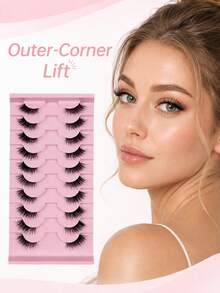 10 Pairs Half Lashes Fluffy, Dense, Naturally Curled, Slender, Fox Like, European And American Style, Soft And Enlarged Eyes, Reusable, Essential For Daily Commuting Makeup, Portable And Suitable For Various Occasions - View 7