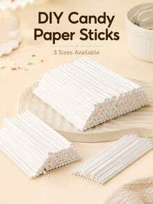 100pcs White DIY Candy Paper Sticks, 3 Sizes Baking Accessories, Suitable For Lollipops, Cake Sticks, Chocolate Desserts And Dessert Making, Smooth Straight Sticks For Handmade Crafts, Suitable For Party Baking, Candy Making, Kitchen DIY Projects And Dessert Decoration - Multicolor - View 2
