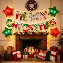 18pcs/Set "Merry Christmas" Letter Balloon Set (Foil), With Red And Green Star Balloons; Suitable For Decorating Christmas Parties, Events And Home Interiors, Also Can Be Used To Create Festive Atmosphere In Store Windows And Walls. - Multicolor - View 8