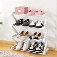 1pc Z-Shaped 4-Tier Shoe Rack, Metal Tube Shoe Storage Rack, Space-Saving Multi-Layer Shoe Organizer, Sturdy Open Shoe Rack, Compact Shoe Storage Rack, Suitable For Entryway, Closet, Bedroom Home Storage - Multicolor - View 12
