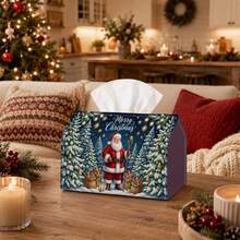 1pc Traditional Winter Forest Tissue Box - Multi-Functional Napkin Holder, Made Of Durable Polyester Material, Decorated With Santa Claus, Pine Tree And Gifts, Suitable For Christmas Winter Home Decor And Holiday Party Gift Supplies - Multicolor - View 13