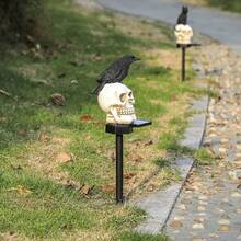1pc Halloween Resin Solar-Powered Ground Stake Light, Crow And Skull Lantern, Suitable For Courtyard Landscape Decoration - Crow - View 10
