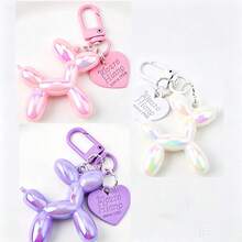 4pcs Dopamine Laser Balloon Dog Keychain, Holographic Colorful Heart Pendant Charm, Cute Bag Accessory, Couple Matching Decoration - Multicolor - View 7