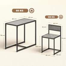 Dining Table And Chairs Set 2, Dining Room Sets, Rectangular Space Saving Table And 2 Chairs Compact Kitchens, Steel Frame, On-Site - Charcoal + Engineered Wood - View 3