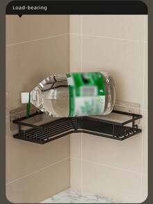 2 Pieces/3 Pieces4-Piece No-Drill Stainless Steel Bathroom Storage Rack/Accessory Set, Corner Shower Rack, Wall-Mounted Adhesive Shower Rack, Shower Gel Holder, Shampoo Holder, Soap Holder [Razor Holder And Air Freshener Also Available]. - Black - View 6