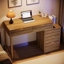 LITTLE TREE Computer Desk With 5 Drawers, Reversible Small Writing Desk With Storage, Vintage Wooden Study Table Office Workstation For Home Office, Small Spaces, Walnut Brown - Light Brown - View 4