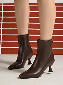 2025 Autumn/Winter New Brown High Heel Ankle Boots For Women, Pointed Toe Elastic Slim Fit Thermal Lined Ankle Boots - Brown - View 10