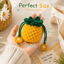 Handmade Crochet Pineapple Earbud Pouch, Cute Fruit Drawstring Bag For Wireless Earbuds & Small Items - Multicolor - View 4