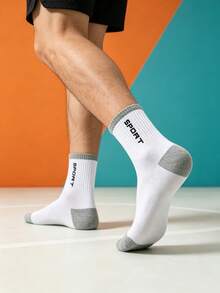 1/5/10 Pairs Random Men's Sport Letter Socks, Colorblock Running Socks, Outdoor Fitness Socks - Multicolor - View 3
