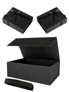 1 Set Black Gift Box Set With Magnetic Lid, Includes Gift Box, Greeting Card And Ribbon, Suitable For Gifts, Bridesmaid Gifts, Groomsman Gifts, Birthday Gifts, Christmas Gifts, Clothing Packaging, Exquisite Box Design, High-End Birthday Gift Packaging - Black - View 9