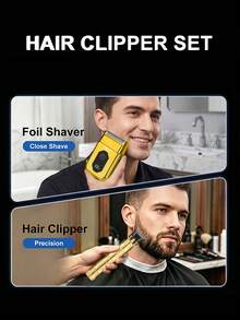 HIENA Men Hair Clipper & Electric Shaver Set, Dragon Pattern T-Blade Trimmer With Digital Display Foil Razor, USB Rechargeable Cordless Grooming Kit With Guide Combs, Ideal Gift For Him - Gold - View 6