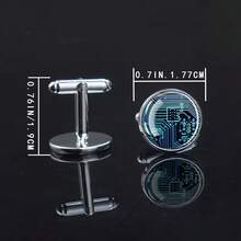 1 Pair Circuit Board Pattern Cufflinks Glass Inlaid Circular Decoration Men's Formal Gift Elegant Design Exquisite Style Business Accessories - Silver - View 3