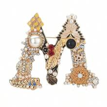 1 pieza Broche de letra de perla de cristal, alfiler de letra de esmalte colorido chapado en oro, regalo de joyería, adecuado para abrigo, bolso, sombrero, uso diario - Multicolor - Ver 9