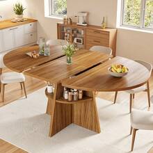 Extendable Dining Table, Dining Room Table, Kitchen Table, Balcony Table, Round Dining Table, Extendable To Oval, 110-150, Seats Up To 8 People, Dark Brown - Dark Brown + MDF - View 3
