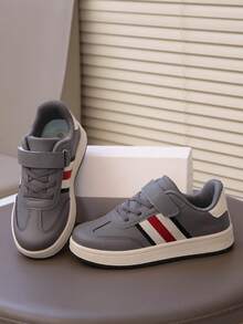 New Boys' Sports Shoes With Hook-And-Loop, Comfortable Flat Sole, German Training Shoes - Grey - View 3
