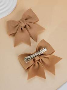 2pcs Girls Brown Bowknot Hair Clips, Fashionable & Cute For Everyday Use - Brown - View 4