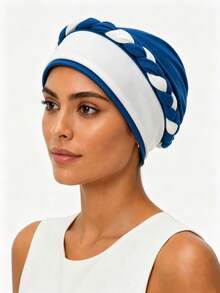 Gorro turbante trenzado para mujer, envoltura de cabeza elástica de bloques de color, gorro de punto suave de moda para uso diario - color - Ver 14