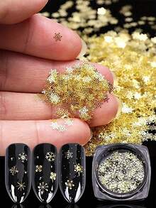 1 Box Snowflake Metal Nail Art Charms, 3D Gold Snowflake, 9 Mixed Color Designs, Cute Christmas Theme Winter Nail Decoration, Suitable For DIY And Nail Salon - Gold - View 2