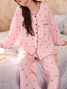 Gongdie 2pcs Disney Marie Women's Pajama Set, Autumn Pink Soft Cotton Loungewear With Red Trim And Pockets - Pink - View 6