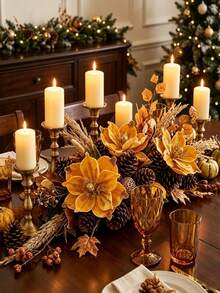 1pc Gold Velvet Poinsettia Artificial Christmas Flower Stem, Shiny Christmas Tree Decoration, Faux Floral Stem, Suitable For Wreaths, Fireplace Mantels, Holiday Home Decor - Multicolor - View 4