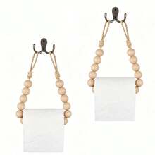 1pc Boho Wooden Bead Hanging Paper Towel Holder, Rope Woven Wall‑Mount Toilet Roll Storage Rack, Decorative Tissue Dispenser For Bedroom Kitchen Bathroom, Room Decor, Bedroom Decor, Home Decor Farmhouse Wall Decoration - Multicolor - View 8