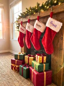 1/3/5 Pcs, Personalized Custom Embroidered Name Christmas Stocking, For Fireplace Hanging Home Decor, Family Gathering Xmas Party Gift, Christmas. - Multicolor - View 5