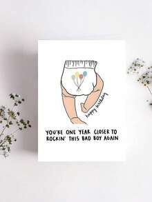 1pc "You're One Year Closer To Wearing Diapers Again" Funny Diaper Birthday Greeting Card With Envelope, Humorous Aging Joke Card, Suitable For Friends, Blank Inside - Multiple Styles - View 2