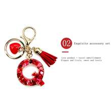 Pomegranate Style 26 Letter Keychain, Red Resin Key Chain With Heart Decoration, Tassel Crystal Bag Charm Pendant - Multicolor - View 4