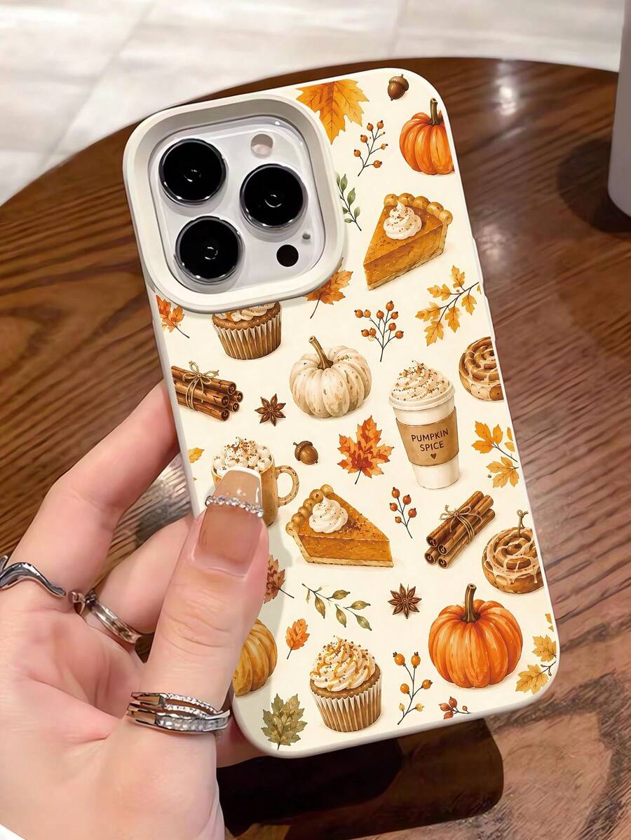 1pc Personalized Halloween Autumn Drink Pumpkin Dessert Aesthetic Pattern White Liquid Straight Edge Phone Case Compatible With IPhone 16/16Pro/16Plus/15/15ProMax/15Pro/11/12/13/14ProMax/11Pro/11ProMax/12Pro/12ProMax/13Pro/13ProMax/14Pro/14ProMax Soft Shell Premium Creative - Multicolor - View 1