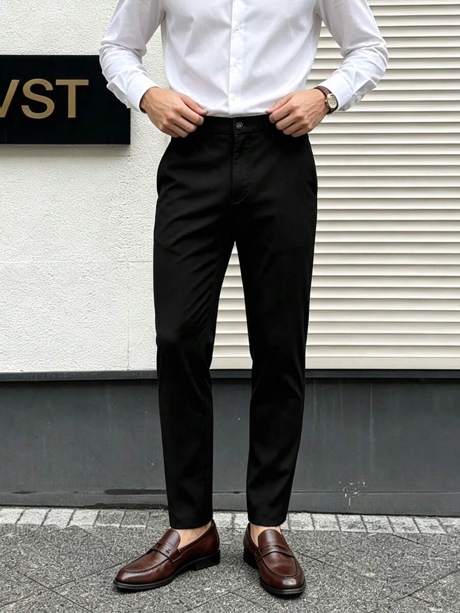 Men's Straight Leg Dress Pants, All-Season Formal Trousers, Business Casual Pants, Suitable For Commuting - Black - View 1