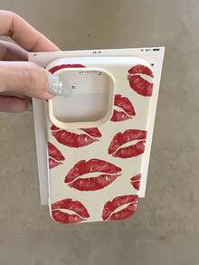 1件 白色紅色接吻唇印個性化極簡全包覆TPU防震手機殼，適用於Apple 18 17 16 15 14 13 12 11 Pro Max Air及系列 - 彩色 - 查看 1