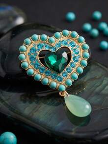 1pc Vintage Heart-Shaped Brooch With Pearl And Rhinestone, French Luxury Style Brooch Pin For Sweater, Blazer, Coat, Fashionable Corsage Accessory - Heart - View 8