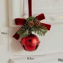 1pc Christmas Bell Ornament, Christmas Tree Hanging Decoration With Pine Needles, Berries, Bow And Rope, Vintage Metal Bell Pendant, Suitable For Holiday Party, Gift Box, Door Handle Decoration - Multi-color - View 13