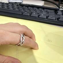 1pc Fashionable Cross Design Ring, Vintage Style Unisex Finger Ring Accessory - Antique Silver - View 5