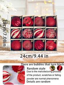 12pcs Christmas Ball Ornaments Set, Colorful Shatterproof Plastic Decorative Balls With Hanging Rope, For Christmas Tree Decoration, Holiday Party, Wedding Decor, Red - Red - View 9