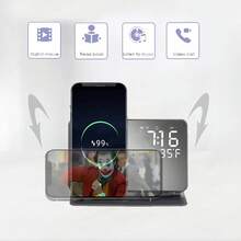 6-In-1 Charger Station For Phone/Watch/Android Devices With LED Clock & Temp Display, Bedside Mirror, Organizer For Electronic Devices - Black - View 5