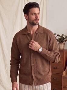 Men's Unisex Crew Neck Zip-Up Cardigan, Casual Streetwear Sporty Colorblock Striped Loose Short Long Sleeve Sweater, Versatile For Daily Commute, Autumn Winter - Brown - View 3