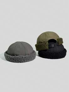 Unisex Winter Sailor Hat, Lamb Fleece Lined Rimless Knit Cap With Adjustable Strap, Warm Windproof Casual Skull Cap For Daily Outdoor Wear - Plush Landlord Hat - View 2